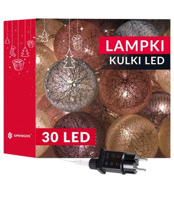 Puuvillapallidega dekoratiivne valguskett, elektriline, Springos, türkiissinine-roosa, CL0154, 30 LED-i