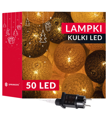 Cotton Balls dekoratiivne elektritoitega valguskett, grafiitvalged, Springos CL0155, 50 LED