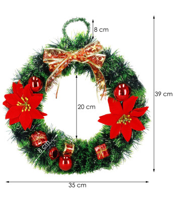 Jõulupärg uksedekoratsioon, roheline, punane ja kuldne, Springos CA1018, 35 cm