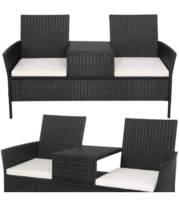 Aiamööbli komplekt Springos, must/ekru, 3-osaline – 2 tooli patjadega ja lauake, tehnorottang, GF0068