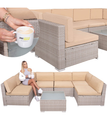Modulaarne aiamööblikomplekt kohvilaua ja moodulitega – beež, 6 moodulit, Springos GF0064