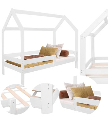 Voodimaja, puidust lastemööbel, Springos BD01 WHITE, 160x80 cm