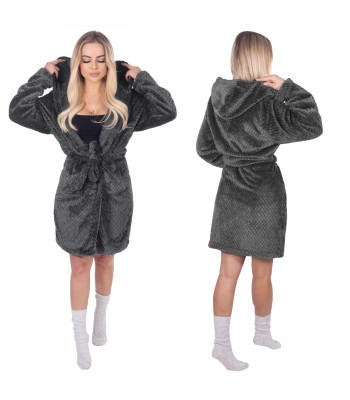 Naiste kapuutsiga hommikumantel, tumehall, L/XL, Springos HA7364