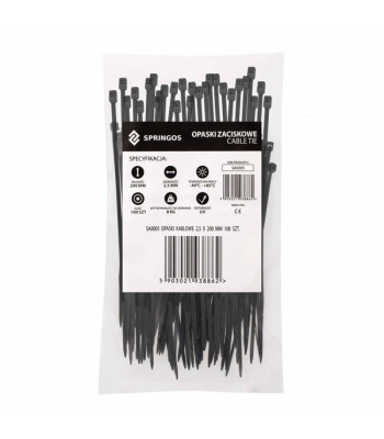 Springos kaablisidemed, mustad, 100 tk, 2,5 × 200 mm