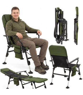 Kokkupandav kalastustool Springos® CS0192 tumeroheline/must – 5 asendit, reguleeritavad jalad, kuni 140 kg