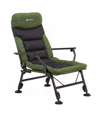 Kokkupandav kalastus- ja matkatool alusriiuliga Springos® tumeroheline/must kuni 180 kg CS0189