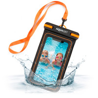 Ujuv veekindel telefonikott kahekordse taskuga, IPX8, TPU, oranž/must/läbipaistev Aquaget® AQ0027