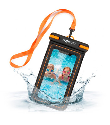 Ujuv veekindel telefonikott kahekordse taskuga, IPX8, TPU, oranž/must/läbipaistev Aquaget® AQ0027