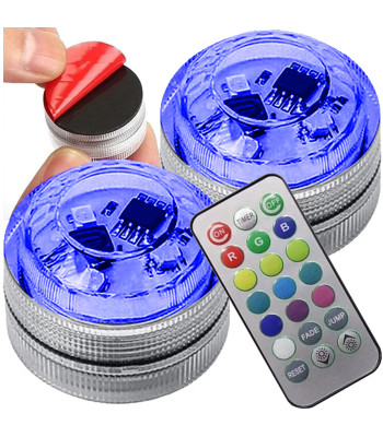 2 X Juhtmeta RGB LED Lamp koos Puldiga Auto Interjöörile