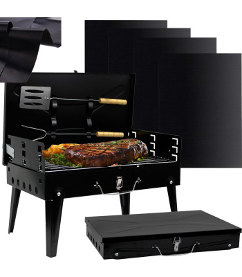 Kokkupandav kaasaskantav grill kohvris + söögiriistad + 4 x teflonmatt