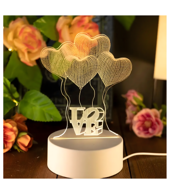 3D illusioon öölamp LOVE südamed