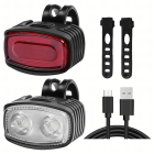 LED-jalgrattalamp esi- ja tagatuleks juhtrauale ning sadulale, USB-laadimisega, 2 tk