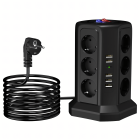 Seisv toiteplokk 12 pistikupesa + 5 USB-porti koos piksekaitse ja lähtestusfunktsiooniga