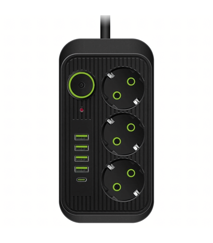 Toitejuhtme pikendusjuhe 2m 3 pistikupesa 5 x USB laadija lüliti