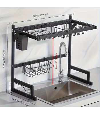 Kahekihiline nõudekuivatusrest lauahoidikuga