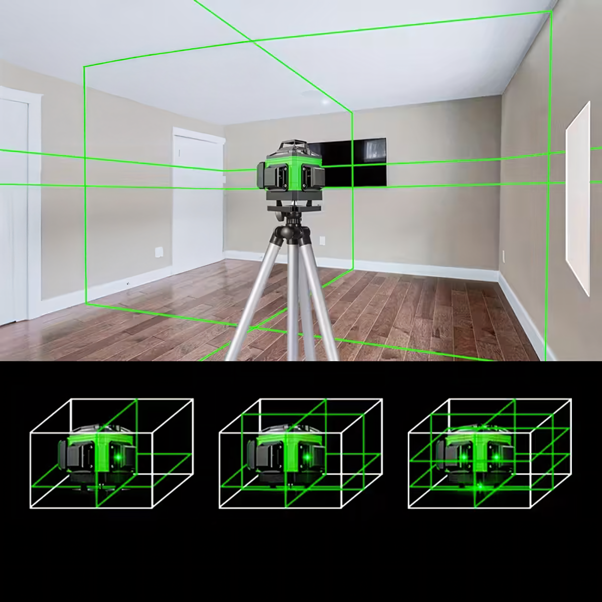 Laserpoziomer 4D 360° 16 Joont Statiivi ja 2 Akuga