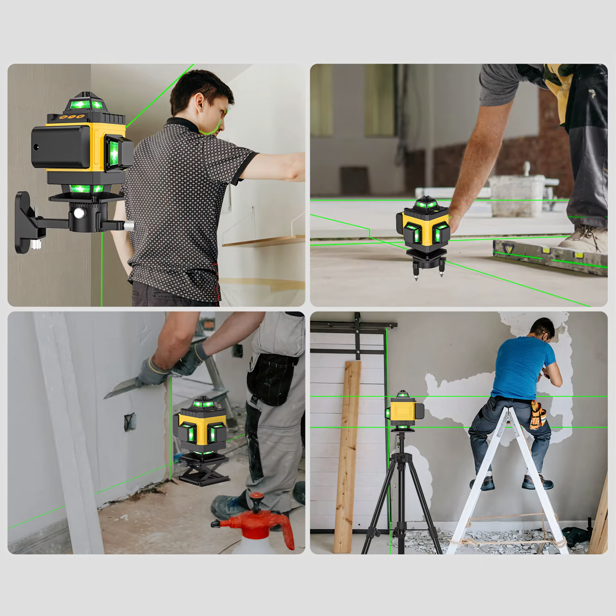 Laserpoziomer 4D 360° 16 Joont Statiivi ja 2 Akuga