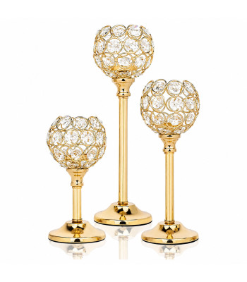 Elegantne dekoratiivne kuldsete kristallküünlajalgade komplekt, 3 tk