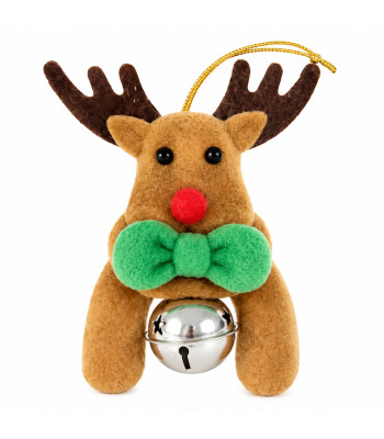 Jõulukaunistus põhjapõder riputusaasa ja kellukesega, 12 cm