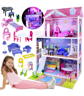 Suur puidust nukumaja koos mööbliga, bassein ja LED valgustus ZA2122