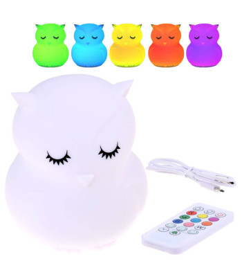 Öökull Silikoonist Öölamp LED RGB + Pult ZA3295