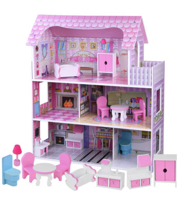 Roosa Puidust Nukumaja LED Valgustusega