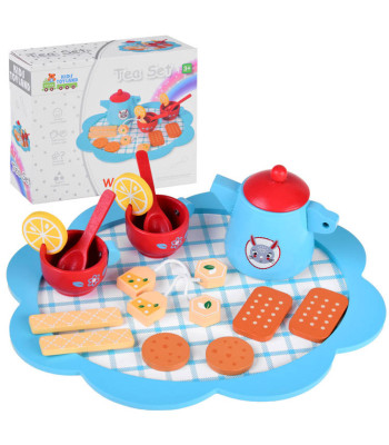 Sinine puidust tee komplekt küpsiste ja kreekeritega