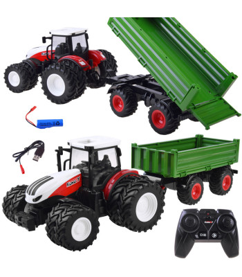 Kaugjuhtimisega suur punane traktor haagisega RC0602