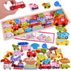 Puidust tähestiku puzzle komplekt sõidukitega
