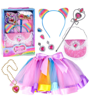 Võluri kostüüm roosa võlukepp vikerkaar seelik peapael ZA4792