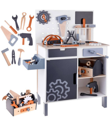 Suur puidust töökoja komplekt + tööriistad ja tööriistakast ZA4836