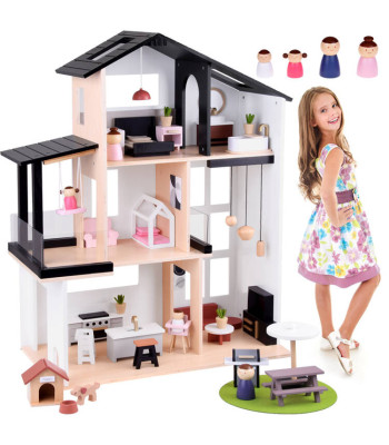 Kaasaegne Puidust Nukumaja Loft Stiilis + Nukud ja Mööbel ZA5073