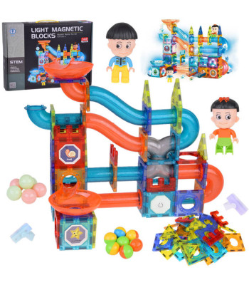 Magnetilised 3D ehitusklotsid: Suur valgusega kuulirada 142 osa