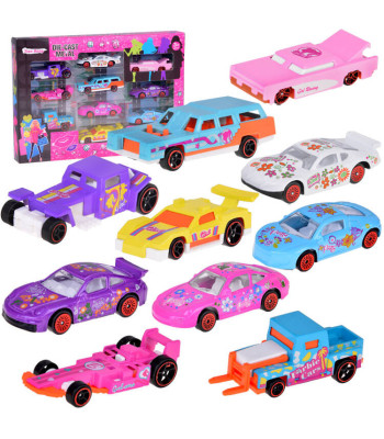 Tüdrukutele mõeldud metallist autode komplekt 10tk