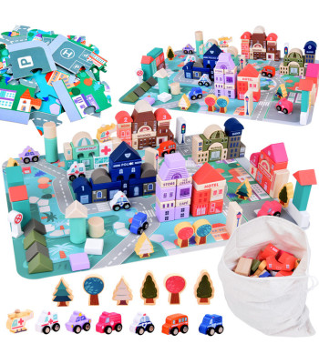 Pastelne linnaehitusklotsid ja puslematt 115 osa ZA5373