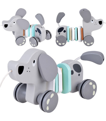 Puidust koer – Hall koer nööriga tõmbamiseks