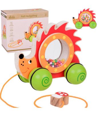 Puidust siil ratastel värviliste pallidega mänguasi