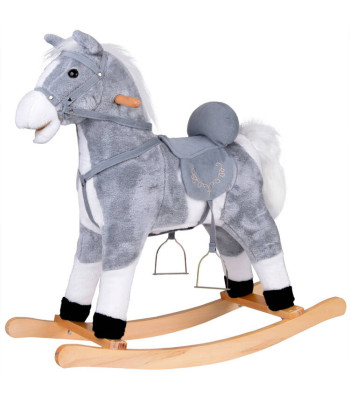 Suur hall kiikhobune hirnumise ja liikuva saba ning lõuaga