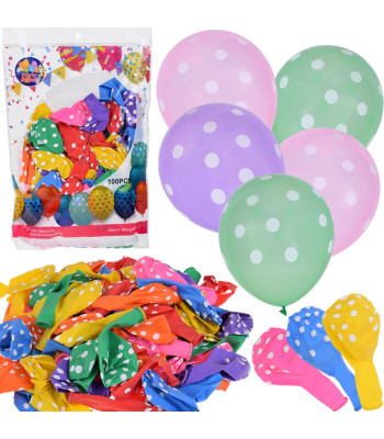 Värvilised Õhupallid Valgete Täppidega - Komplekt 100 Tk