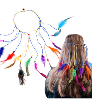 Boho Juuksepael värviliste sulgede ja helmestega