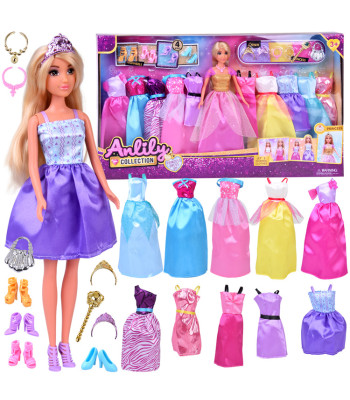 Anlily Nukud MODEL + suur komplekt 11 kleidiga ja printsessi aksessuaaridega ZA5695