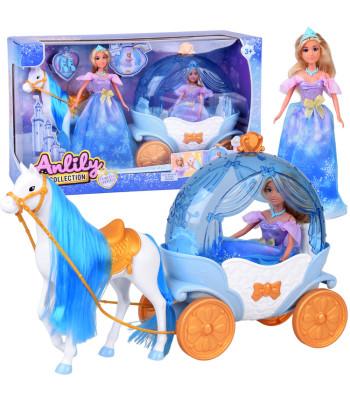 Muinasjutuline printsessinukk ballikleidis + kuninglik tõld hobune