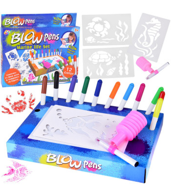 Kreatiivne kunstitarvikute komplekt AIRBRUSH - pumbaga markerid ja šabloonid ZA5710