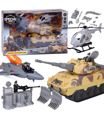 Suur militaarmängukomplekt tank hävitaja helikopter + sõdur ZA5752