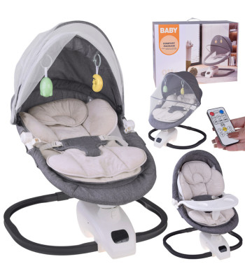 Leżaczek Bujaczek Krzesełko 3w1 z Moskitiera dla Niemowląt + Pilot ZA5822