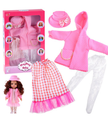 Roosa Nukuriiete Komplekt 36-40 cm Kleit Mantel Müts