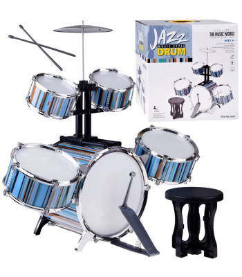 Laste trummikomplekt 5-trummi + taburet komplektis - sinine disain IN0182