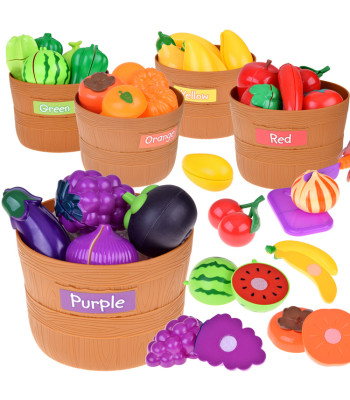 Köögiviljade ja puuviljade lõikekomplekt takjapaeltega + värvide õppimine - 34 osa