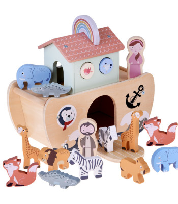 Puidust Noa Laev ja Loomade Figuriinid