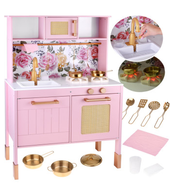 Roosa Puidust Köögikomplekt Lastele